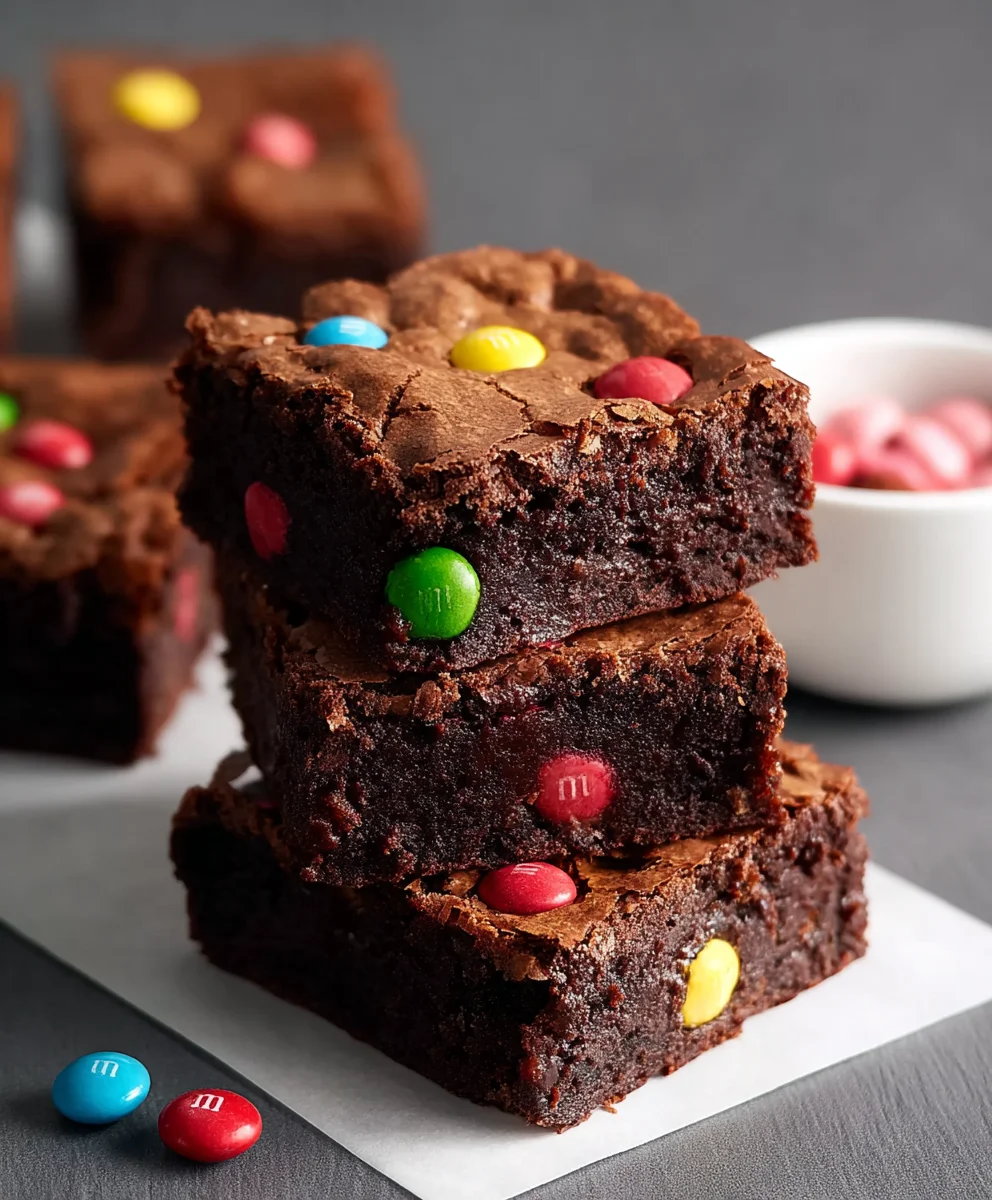 Fudgy M&M Brownies-Easy Chewy Dessert Recipe