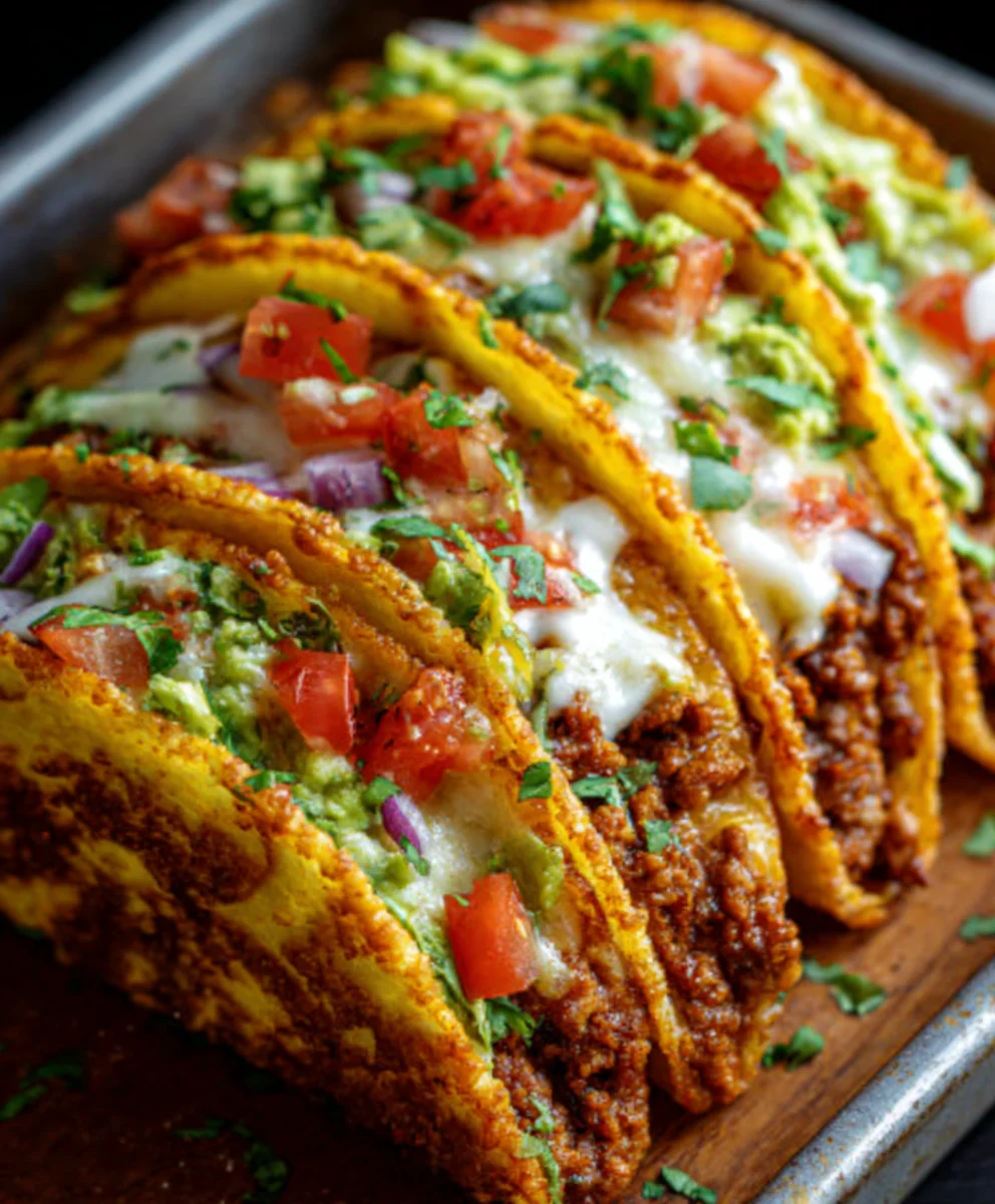 Crispy Cheesy Beef Tacos - Oven Baked & Loaded
