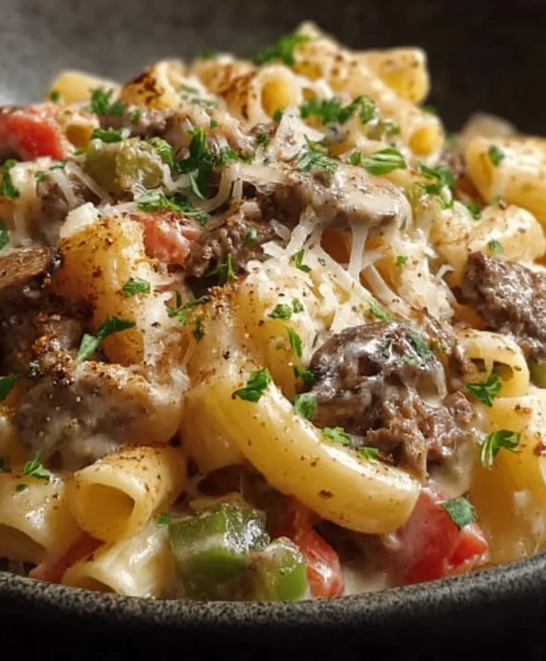 Philly Cheesesteak Pasta- Easy Beef & Cheese Recipe