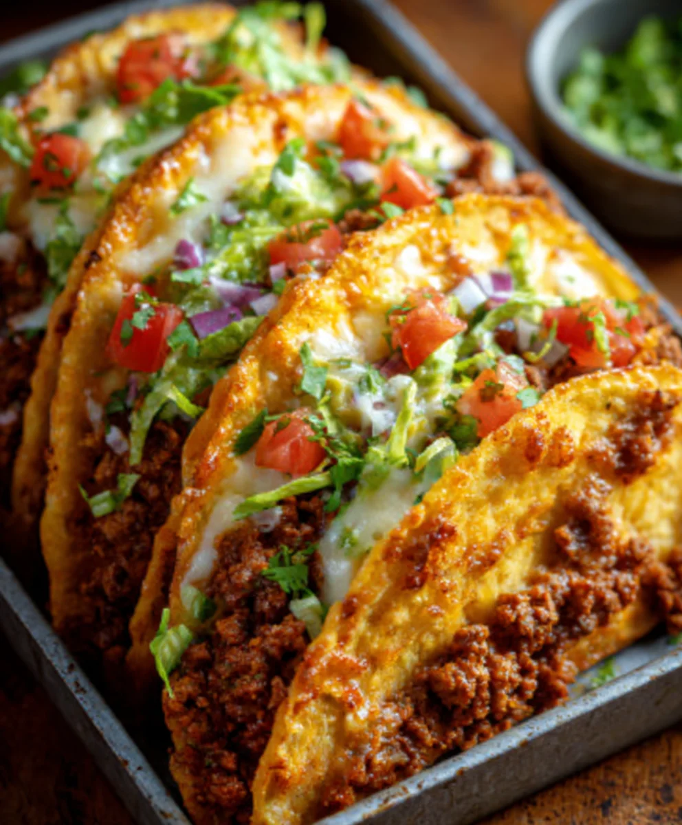 Crispy Cheesy Beef Tacos - Oven Baked & Loaded