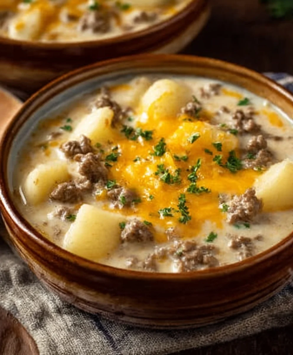 Cheesy Beef Beef Hamburger Potato Soup - Comforting Bowl