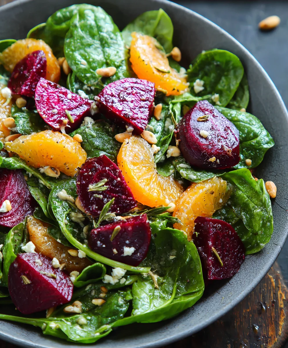 Beet Salad with Spinach Honey Mustard Lemon Dressing