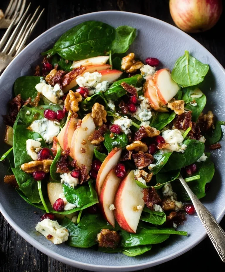 Spinach Apple Gorgonzola Walnut Winter Salad-Easy Recipe