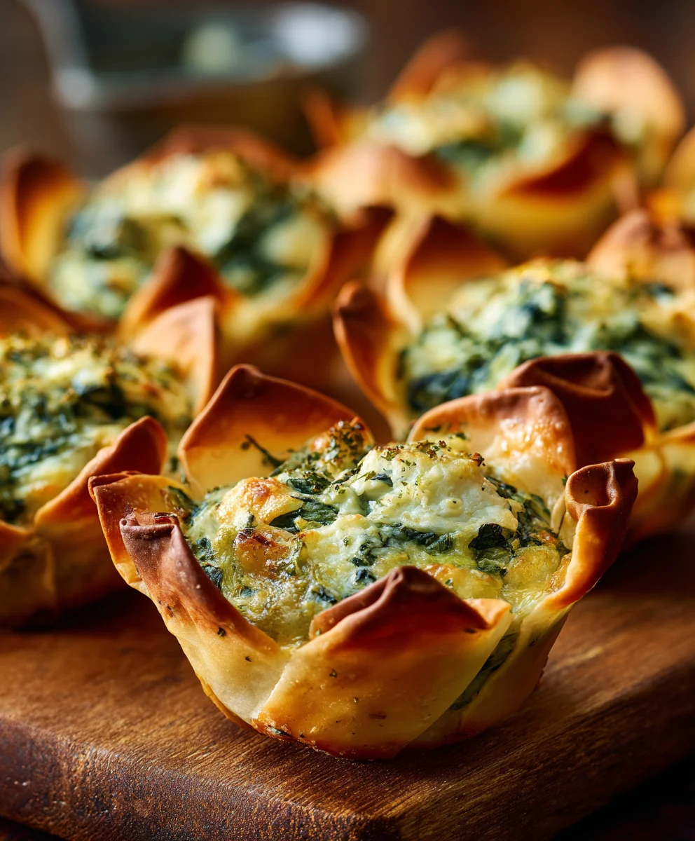 Spinach Artichoke Wonton Cups- Easy Appetizer