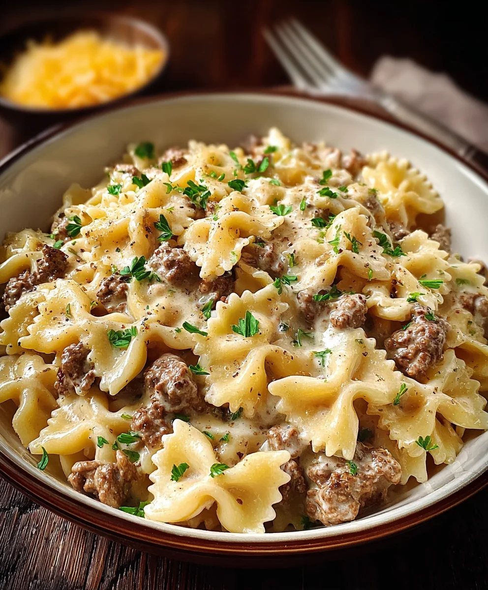 Easy Beef Bowtie Pasta Alfredo Recipe