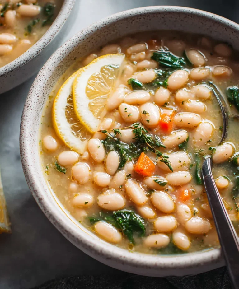 Greek White Bean Soup with Lemon Garlic