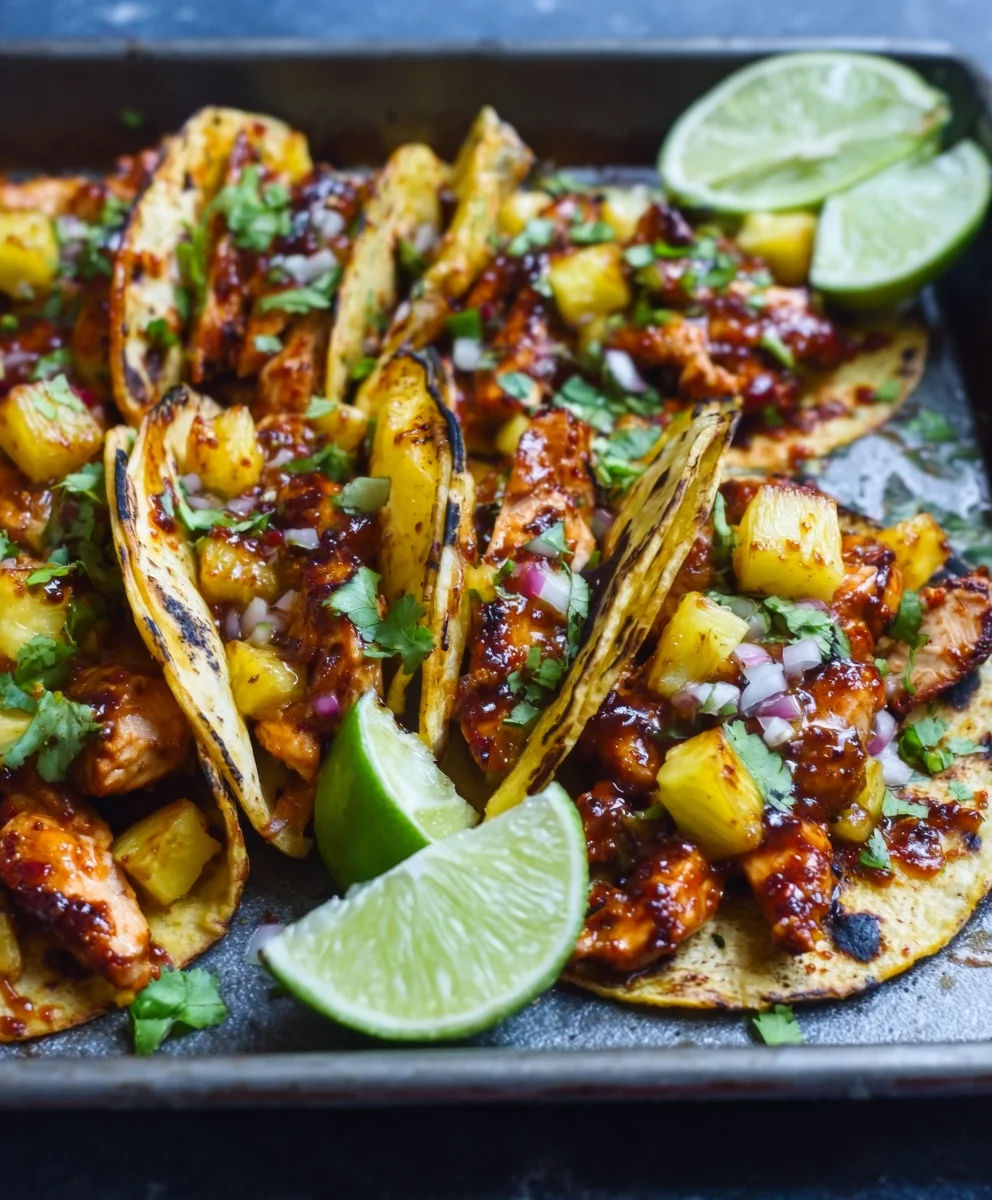 Easy One Pan Chicken Pineapple Tacos-Flavorful Dinner