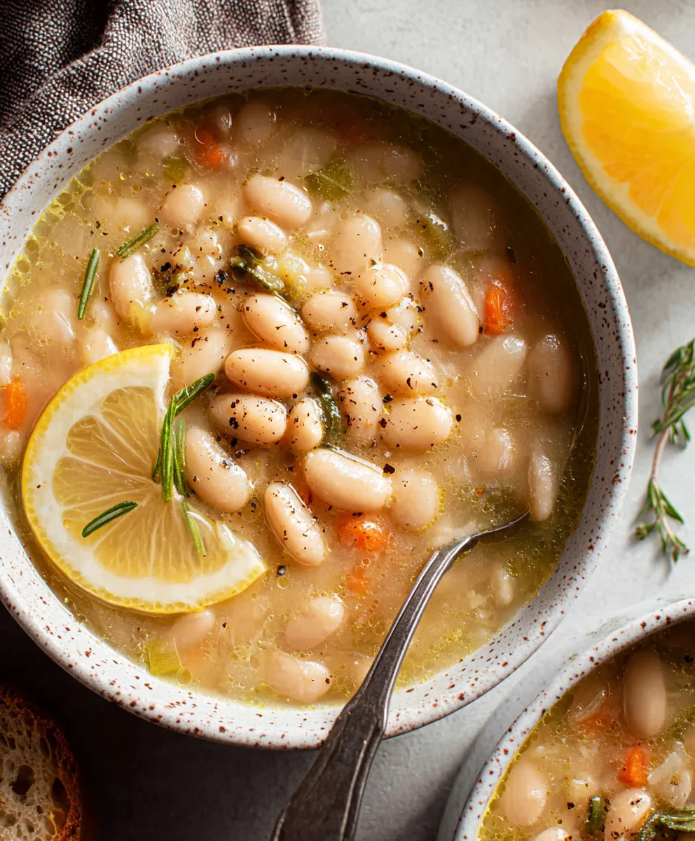 Greek White Bean Soup with Lemon Garlic