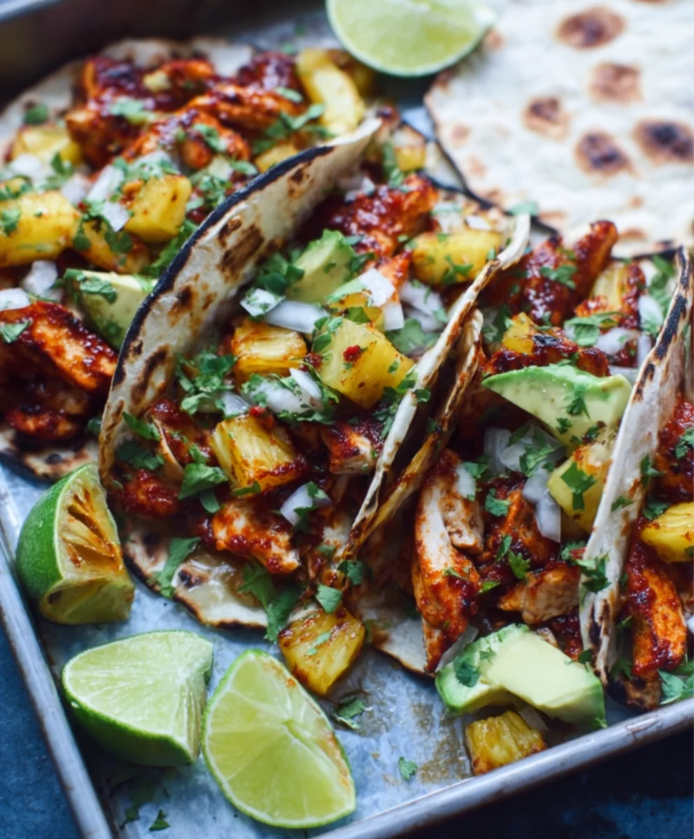 Easy One Pan Chicken Pineapple Tacos-Flavorful Dinner