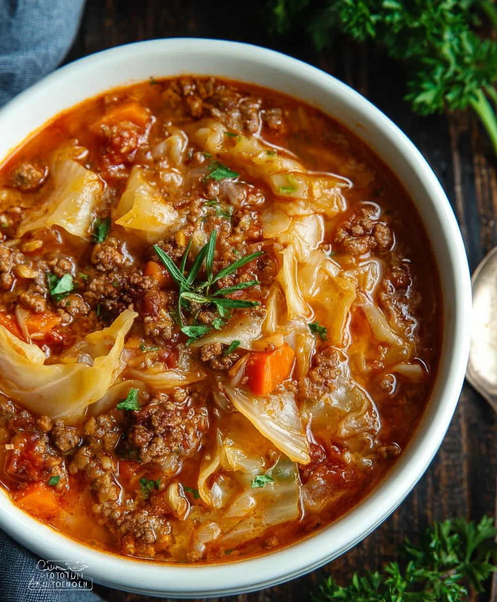Easy Cabbage Roll Soup - Hearty Beef & Tomato Comfort