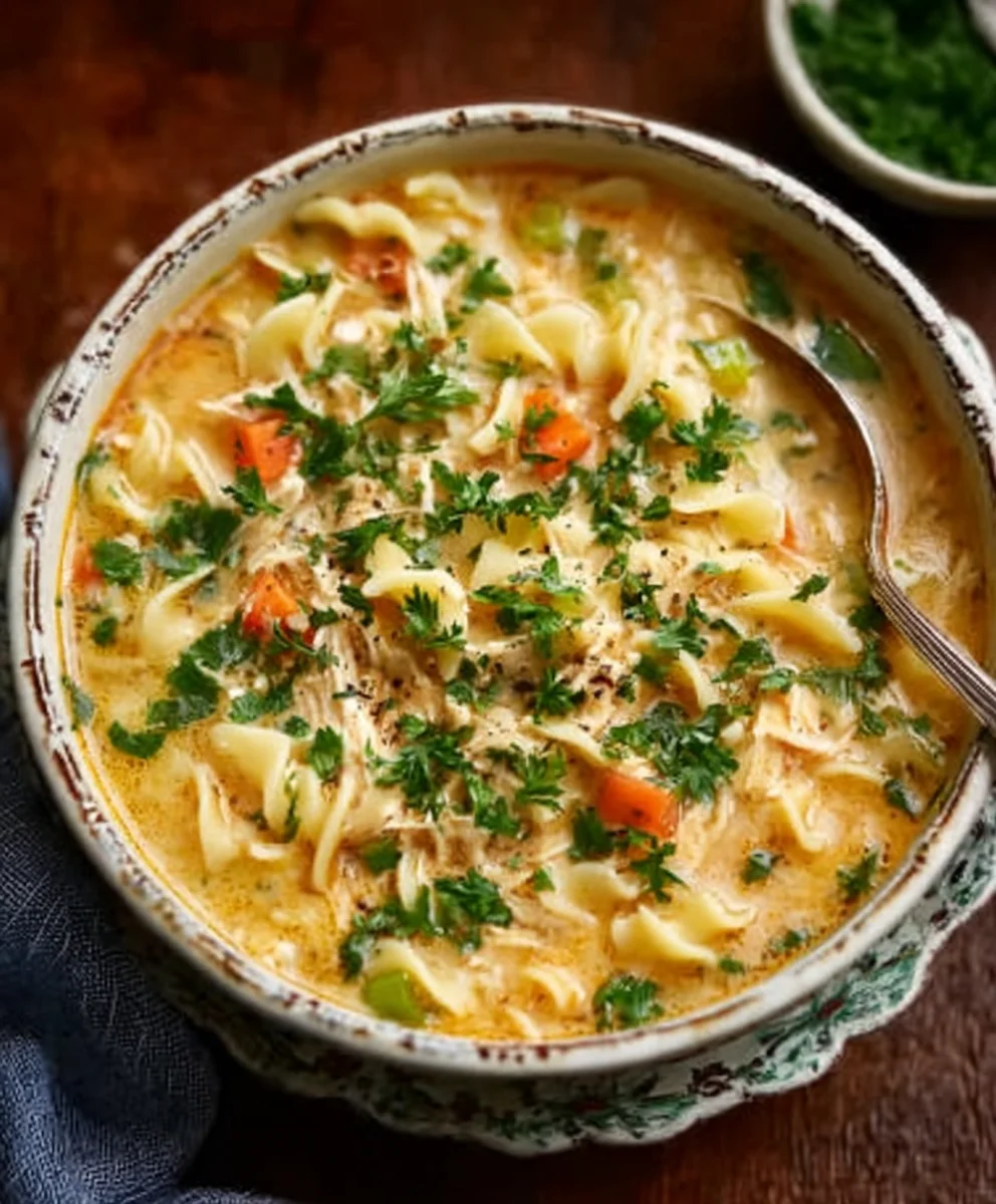 Easy Crack Chicken Noodle Soup - Creamy Comfort Food