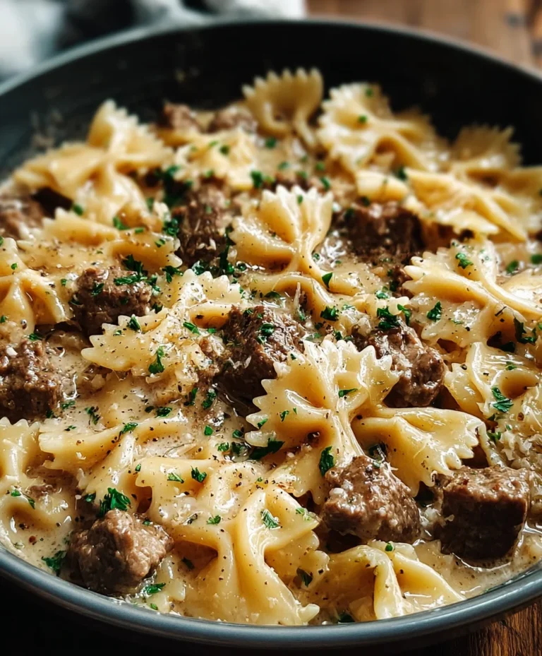 Creamy Parmesan Garlic Beef Bowtie Pasta Recipe