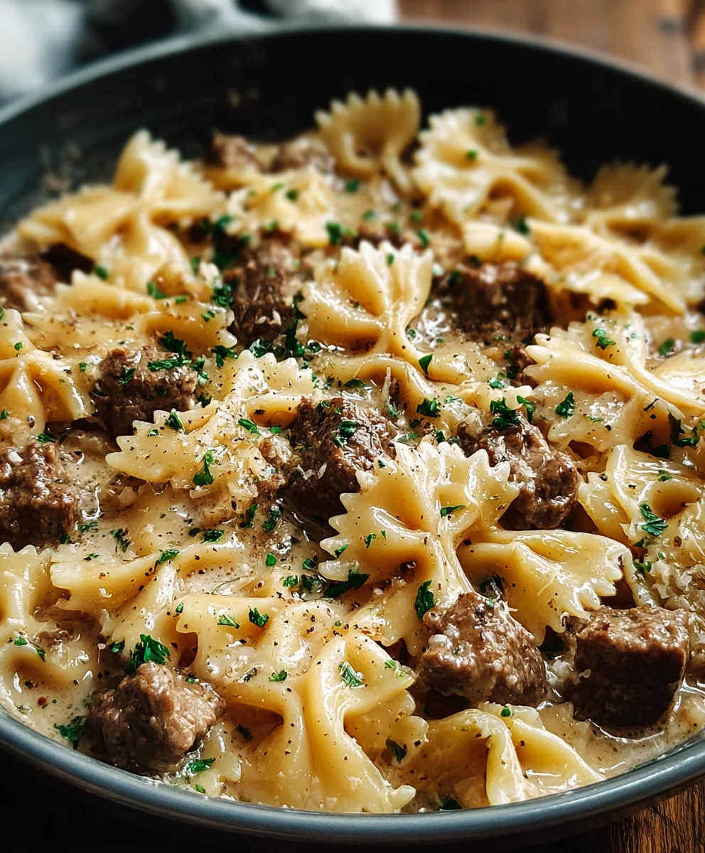 Creamy Parmesan Garlic Beef Bowtie Pasta Recipe