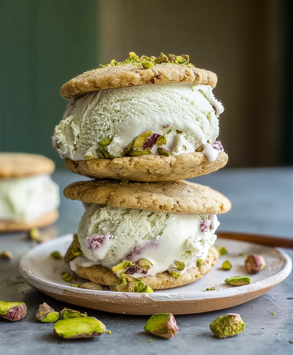 Pistachio Cookie Ice Cream Sandwiches - Delicious Dessert