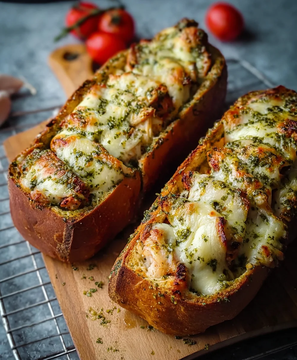Pesto Chicken Garlic Bread Recipe- Easy & Delicious