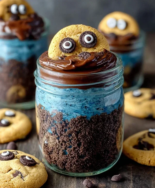 Cookie Monster Cake Jars