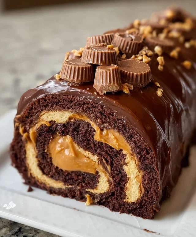 Peanut Butter Cup Chocolate Roll Cake
