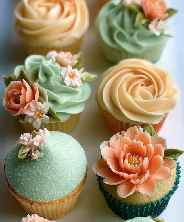 Sweet Treat Cupcake Ideas For Any Celebration : Peach and Soft Green Cupcakes