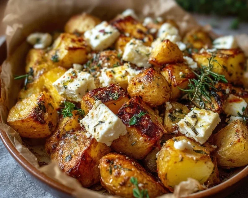 Roasted Potatoes With Baked Feta And Garlic