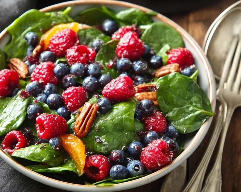 Berry Spinach Salad with Blueberries and Raspberries