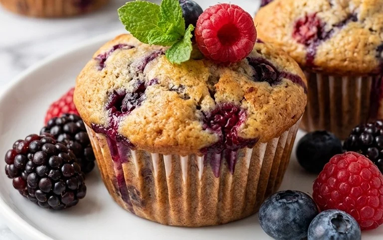 Bakery Style Mixed Berry Muffins | with Frozen Berries
