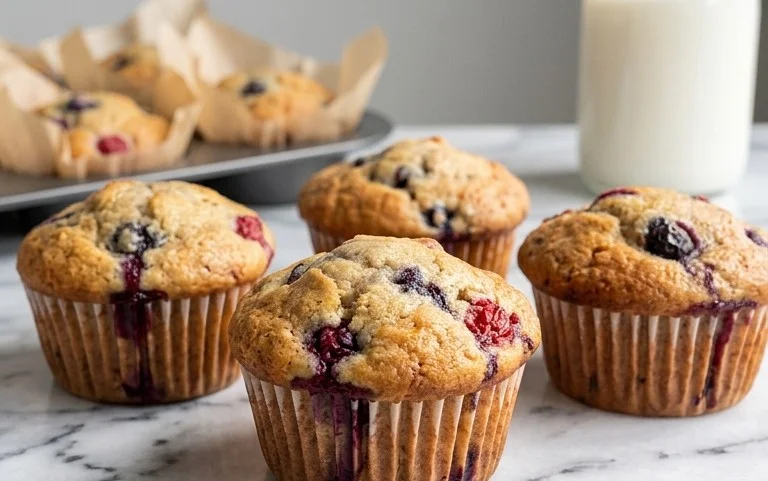 Bakery Style Mixed Berry Muffins | with Frozen Berries