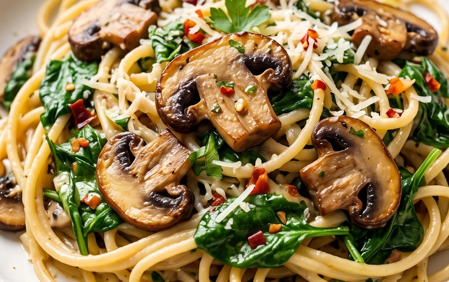 Parmesan Spinach Mushroom Pasta Skillet