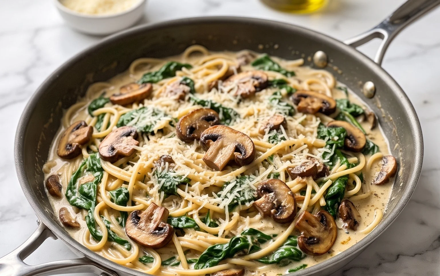 Parmesan Spinach Mushroom Pasta Skillet