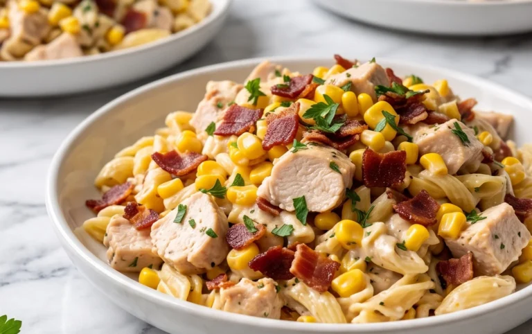 Chicken and Corn Pasta Salad with Beef Bacon