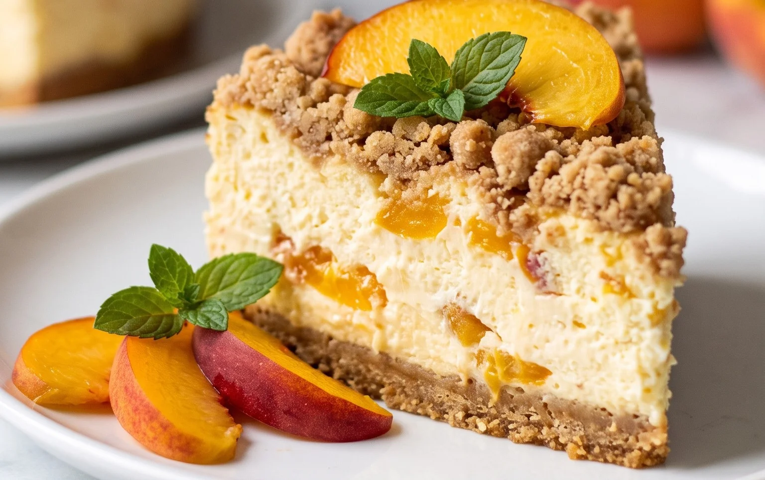Peach Cream Cheese Cake with Streusel Topping