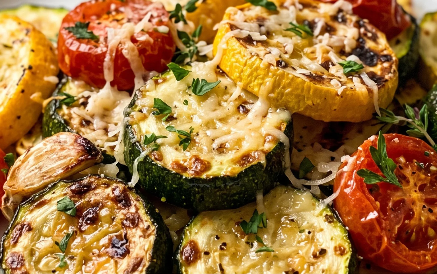 Roasted Garlic-Parmesan Zucchini, Squash and Tomatoes
